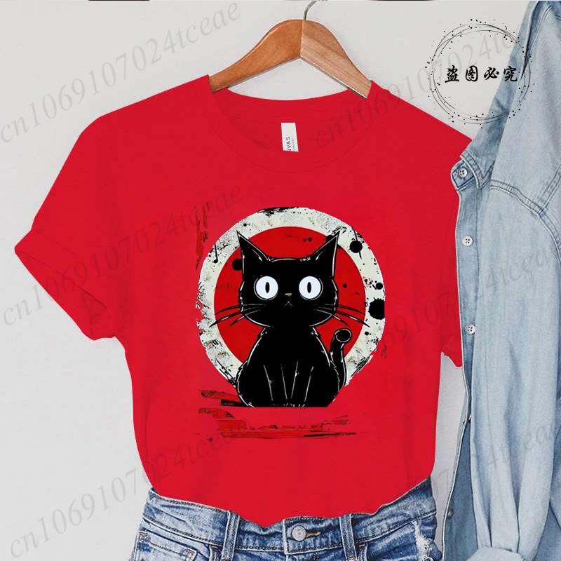 Kawaii Women Tees Cat Japanese Black Anime Cat T Shirt T-Shirt Kawaii Clothes Shirts for Women Tops Graphic T Shirts Camisetas