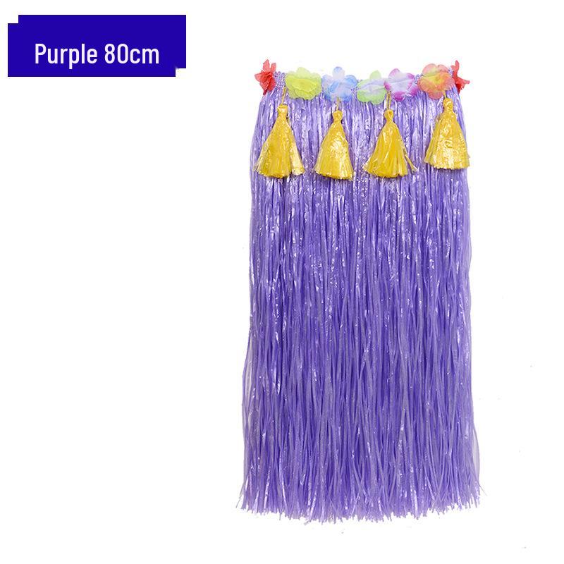 80cm Thick Flowing Grass Skirt Set: Eight-Piece Hawaiian Seaweed Dance Outfit for Adults