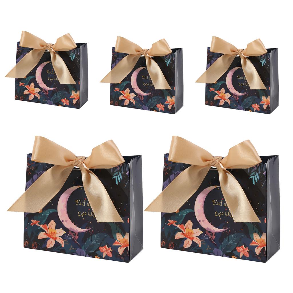 Pack of 50 Eid Mubarak Reusable Gift Bags with Ribbon Bows Ornament for Wrapping Gifts and Party Favors Celebration