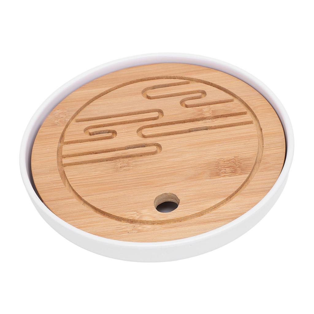 Round Tea Tray Simple Compact Chinese Kung Fu Wooden Water Storage Drainage Tea Tray for Office