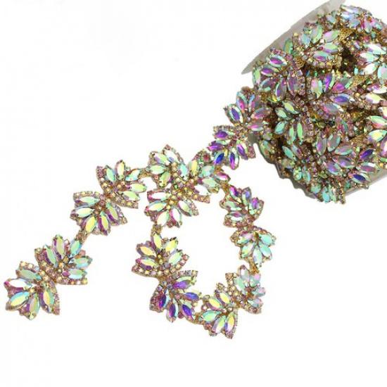 90см Декоративная хрустальная стразовая цветочная цепочка отделка пришить стразы бисерная лента Gold AB