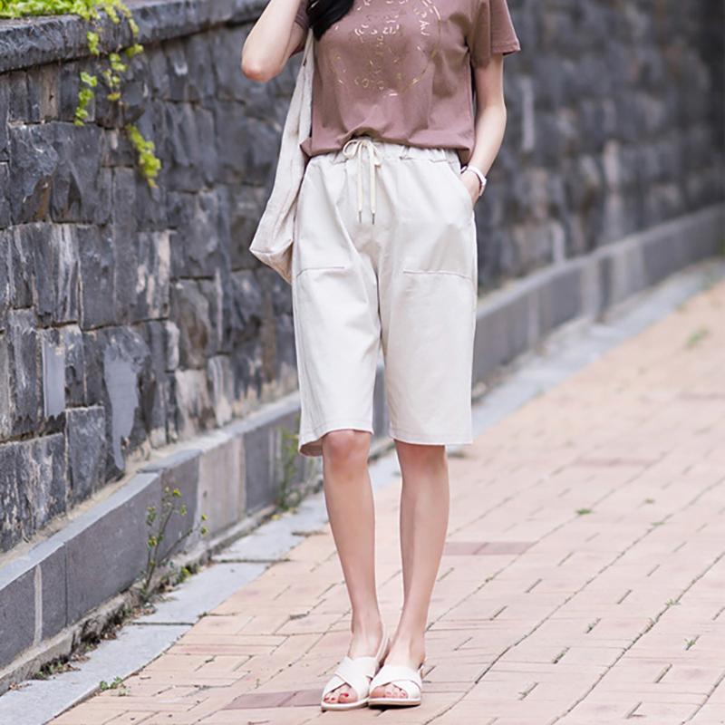 Pantaloni Scurți Femei Vară Ușori cu Talie Înaltă cu Picior Larg Casual Lungime Medie Picior Drept Mărimi Mari Talie Elastică Pantaloni Treisfert pentru Femei