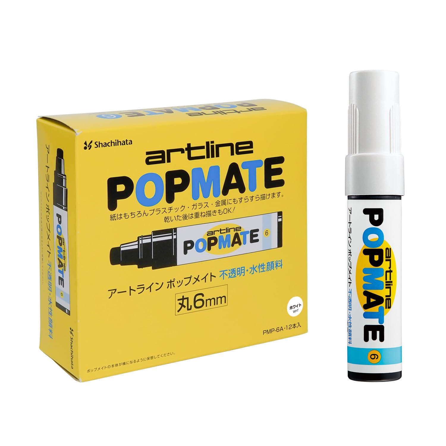 

Shachihata Popmate Round Line 12 Water-Based Markers, 6, 5.5mm Width, Pens, White, PMP-6A-15_12 белый
