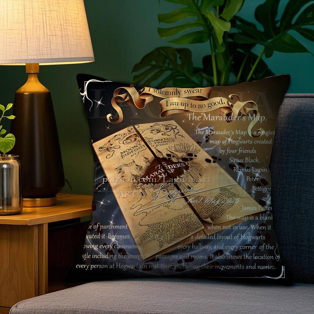 Волшебная Карта Мародёров Гарри Поттер Наволочка Наволочка против пылевых клещей Потайная молния шёлковистая Накидка на диванную подушку 12x12Inch