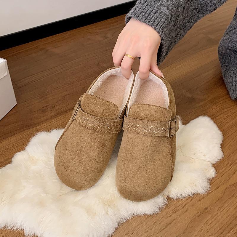 Fleece women's new winter comfortable warm cotton shoes retro casual lazy pedal bean shoes