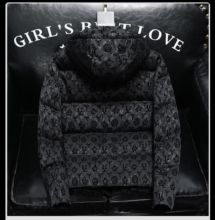 Europäische Trendmarke Herren Winter Dicke Kapuzenenten Daunenjacke - Leichter Luxus Bedrucktes Design
