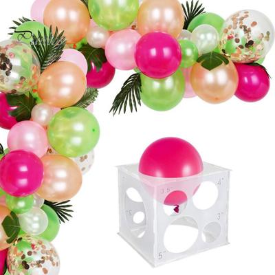 Zusammenklappbarer Kunststoff-Ballongrößen-Box-Würfel zum einfachen Messen von 11 Löchern für 2–10-Zoll-Ballons. Präzises Ballonmesswerkzeug