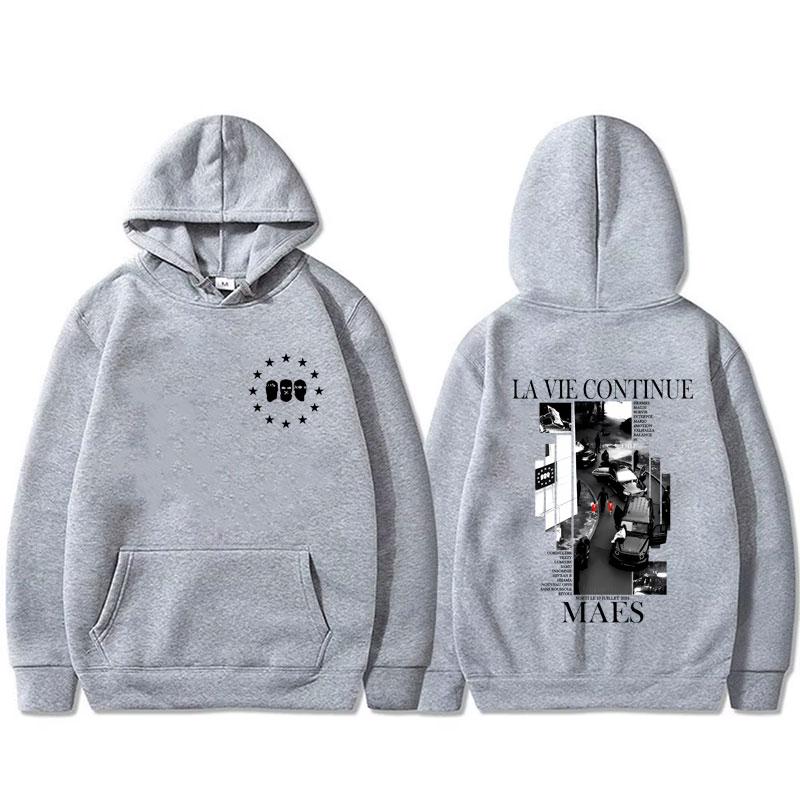 Rapper Maes La Vie Continue Album Grafik Hoodie Herren Damen Hip Hop Mode Popmusik Sweatshirt Herren Lässige Vintage Pullover