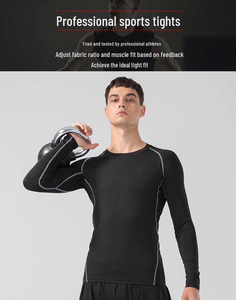 Men's Cross-Border PRO Quick-Dry Sports Tights: High-Elastic, Sweat-Absorbent, Long-Sleeve Cycling and Fitness T-Shirt.
