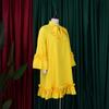 D3248 European & American Plus Size Women's Loose Casual Dress with Ruffle Sleeves and Tie