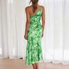 Stylish Slant Neck Strap Fishtail Print Dress