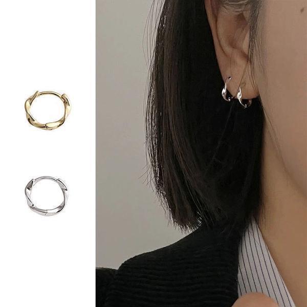 

S925 Silver Möbius Minimalist Earrings - Versatile Feminine Hoop and Cuff Set