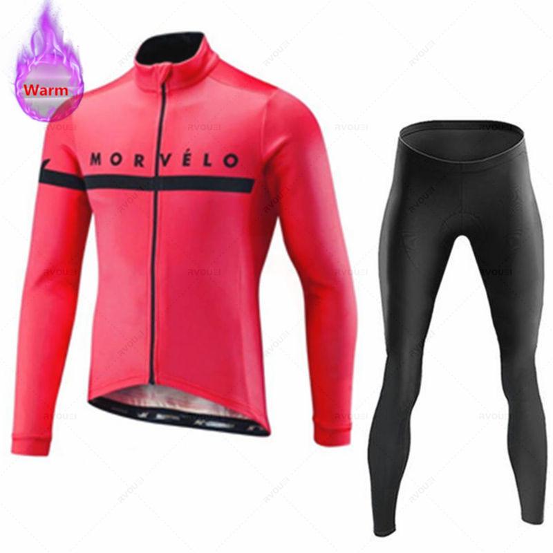 Morvelo-Thermal Fleece Cycling Jerseys Set for Men, MTB Bike Clothes, Warm Bicycle Clothing,2026 Velvet Warm Cycling Suit Set