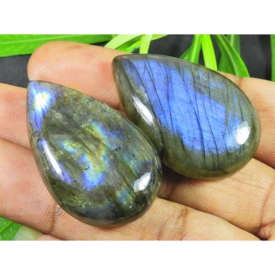 39-40MM Natural Purple Labradorite Pear 2Pcs Cabochon Loose Gemstone 139Cts. SK-4222