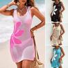 Copricostume da Spiaggia Estivo all'Uncinetto da Donna con Spacco Floreale, Mini Abito Canotta Senza Maniche, Copricostume Bikini Intrecciato