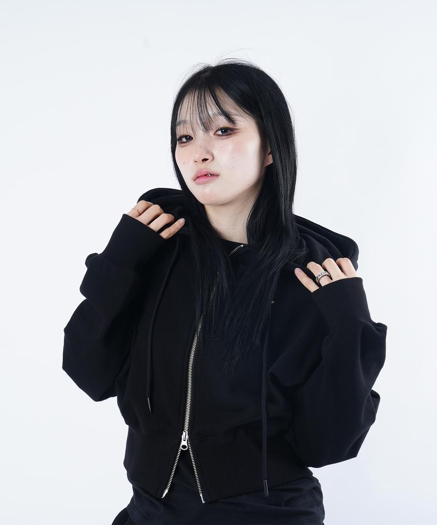 Starryeyed Crop Two-Way Zipper Zip-Up Hoodie (Black)