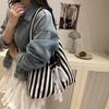 Korean Ins Striped Canvas Tote Bag Women's 2025 New Large-capacity Shoulder Underarm Bag Commuter Handbag