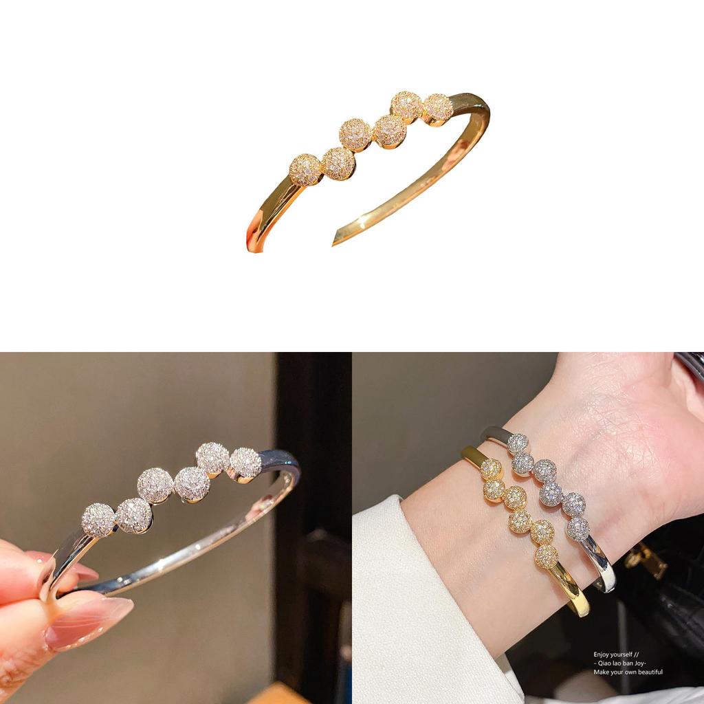 Minimalist Zircon Round Cuff Bracelet For Women Copper Jewelry Gift