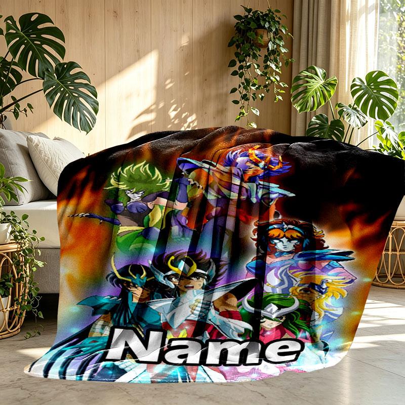Custom Name Personalized Saint Seiya Print Blanket, Home Decor, Bedroom, Sofa, Camping, Couch, Gifts for Birthday Christmas