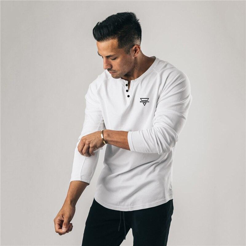 Thin Men's Long Sleeve Cotton Comfortable T-shirt Henry Neck Fitness Bottoming Slim Top