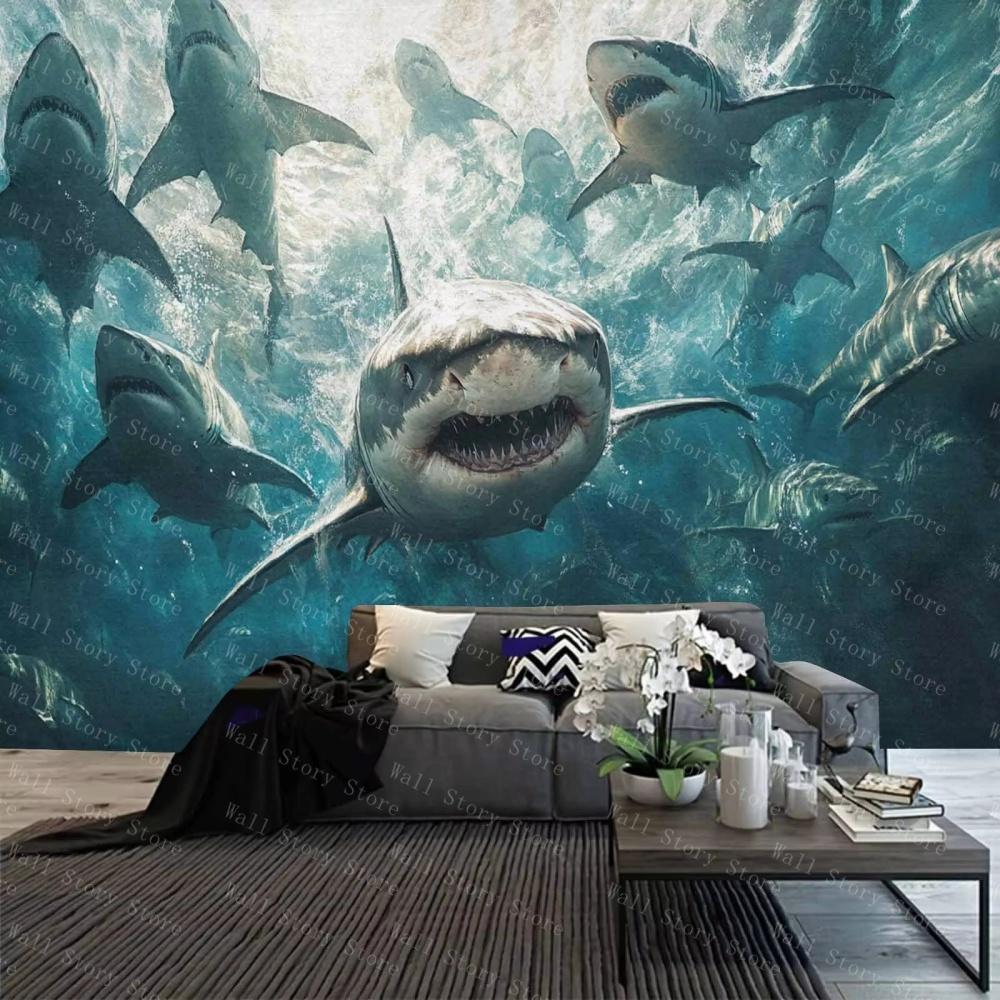 Underwater Shark Tapestry Ocean Theme Wall Hanging for Living Room Tapestry Bedroom Tapestry Bedside Tapestry Arcade Tapestry