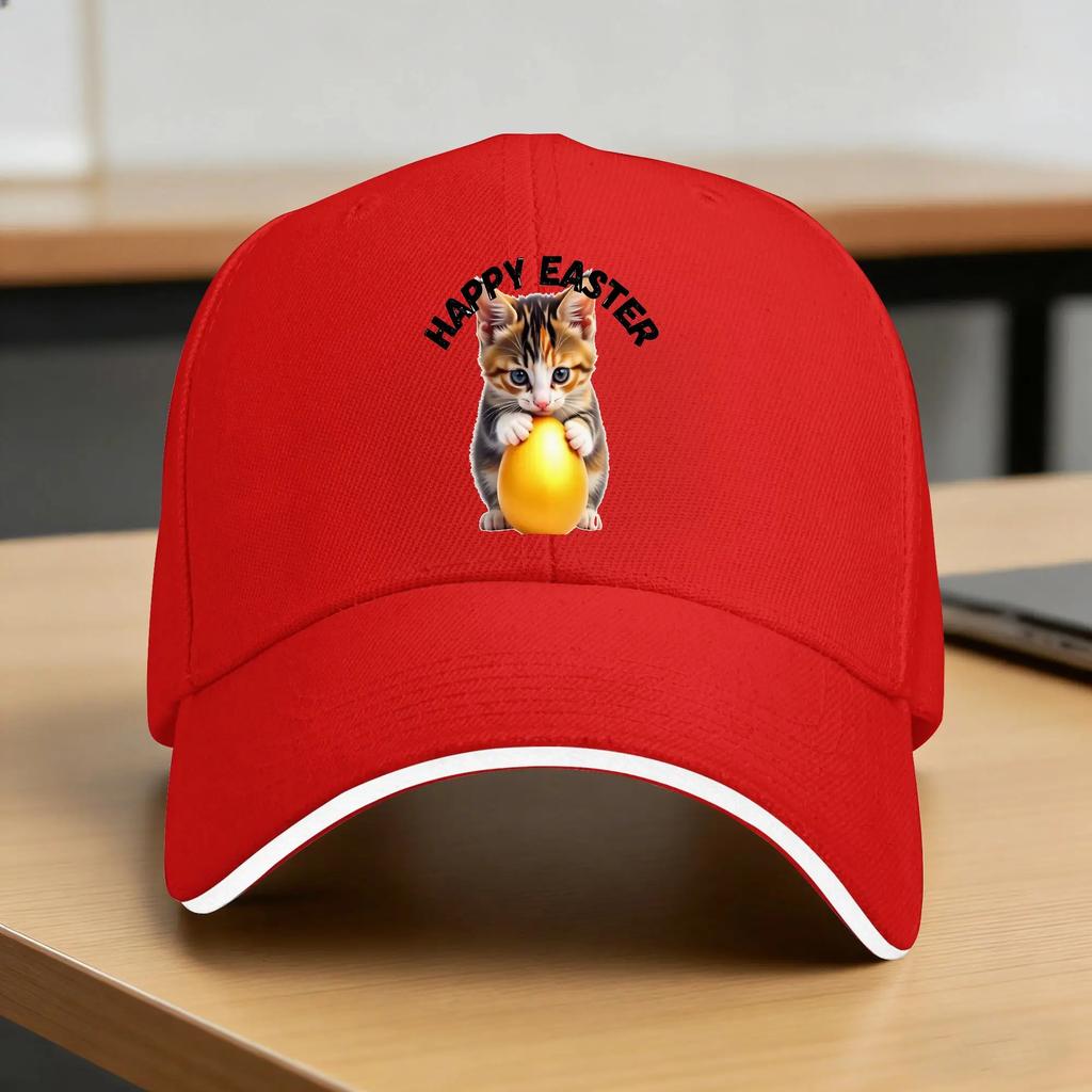Sweet Kitty With Easter Egg Baseball Cap Yk Cute Unisex Adult Trucker Hat Breathable Design Kpop Rock Snapback Cap Birthday Gift