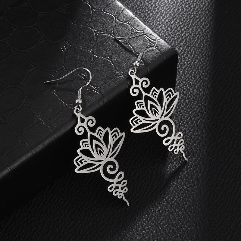 European and American Fashion Temperament Light Luxury Hollow Lotus Ear Hook Retro Women Stainless Steel