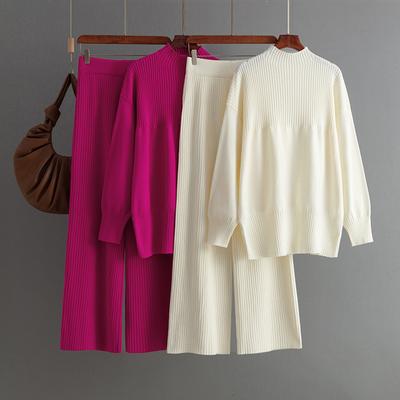 Womens 2 Piece Sweater Set Loose Turtlenck Knit Pullover Top Wide Leg Pants Lounge Matching Sets Chunky Fall Winter Travel Outfits Sweatsuit for Women