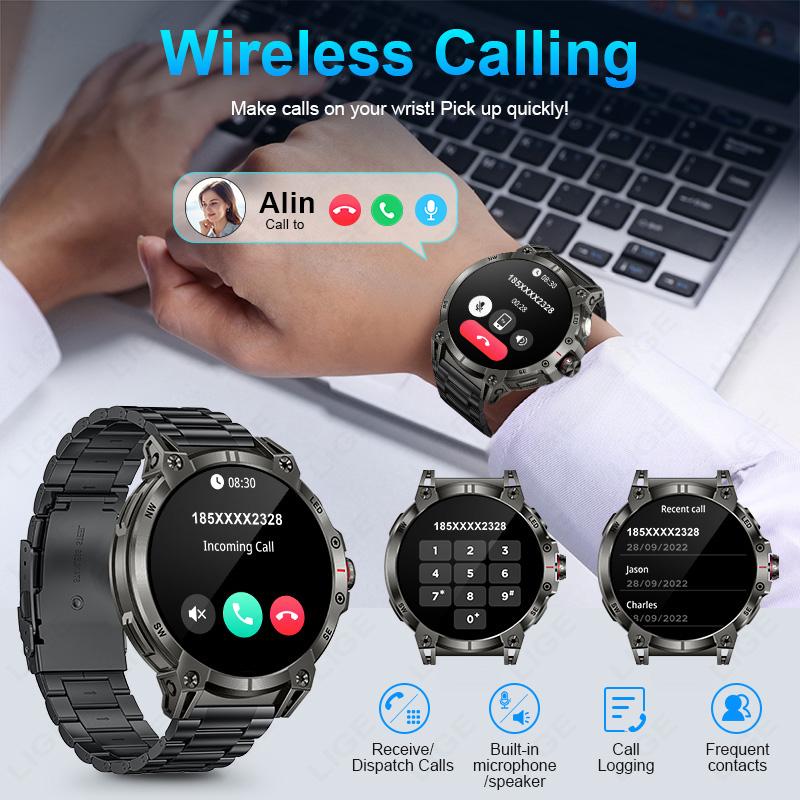 Steel 1.85" Bluetooth Call Smart Watch Men Sports Fitness Tracker Watches Outdoor LED Flashlight Compass Smartwatch 760mAh