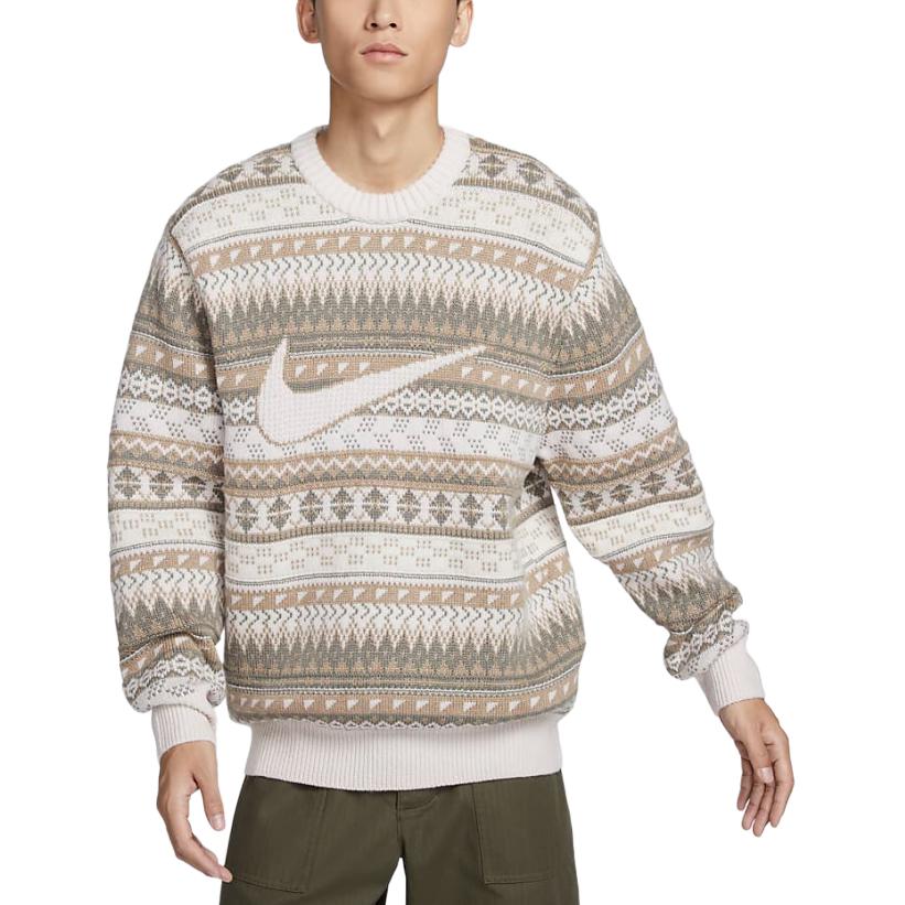 Nike Swoosh Life Fashion Comfortable Crewneck Sweater Men Sweater Light-Brown FZ0126105