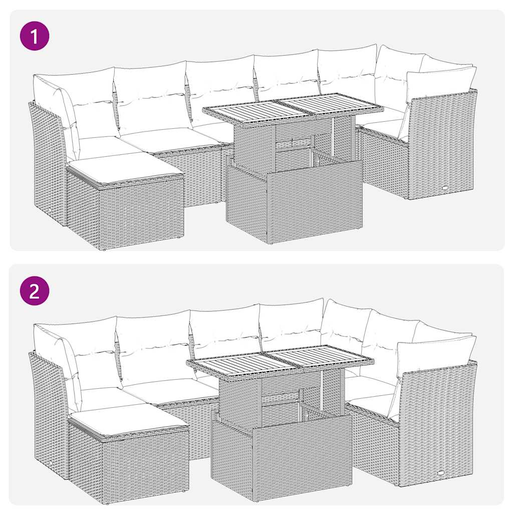 Vidaxl 8-Cz. Garden Furniture Set With Cushions, Grey, Poly Rattan