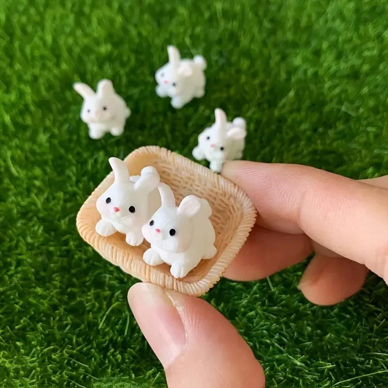 5 Stück Mini Harz Kaninchen Miniaturfiguren, Niedliche Hasen Tiere Figuren für Feengarten Mikrolandschaft Haus DIY Basteldekoration