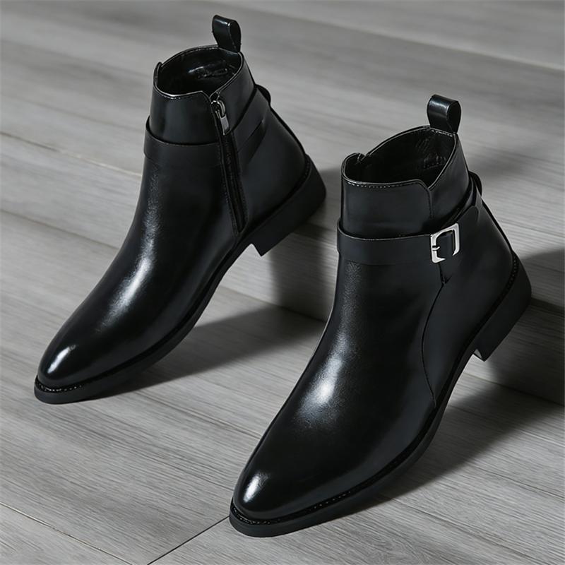Designer Winter Fashion New Men's Pointed Brown Black Chelsea Ankle Boots Botas Male Casual High-tops Punk Rock Shoes