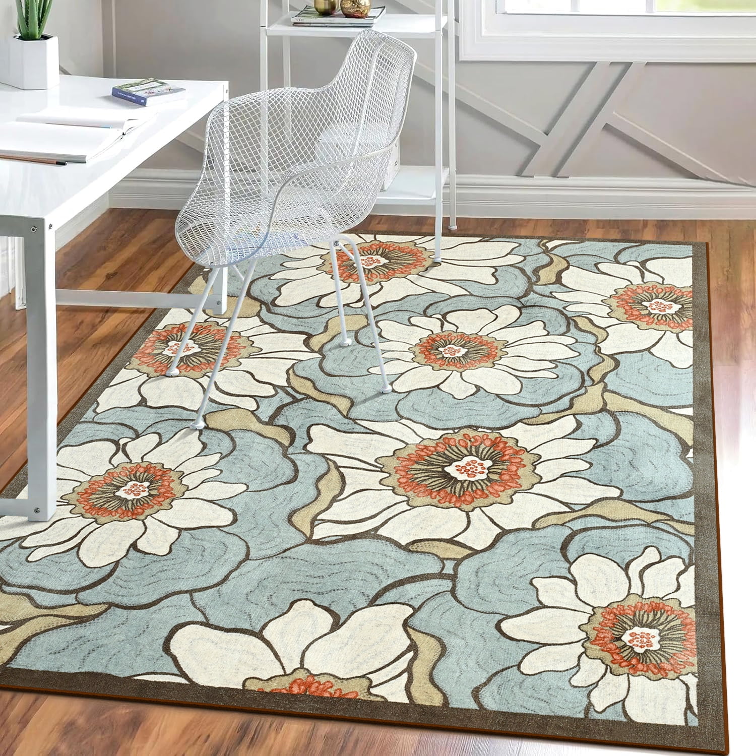 

NOAHAS Faux Cashmere Vintage Floral Rugs Soft Accent Area Rug Flower Retro Carpet for Living Room Bedroom Home Decor 122x183cm синий
