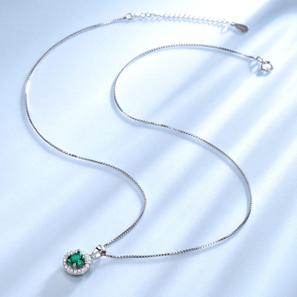 925 Sterling Silver Nano Emerald Vintage Round Green Pendant White Zircon Fashion Jewelry Necklaces
