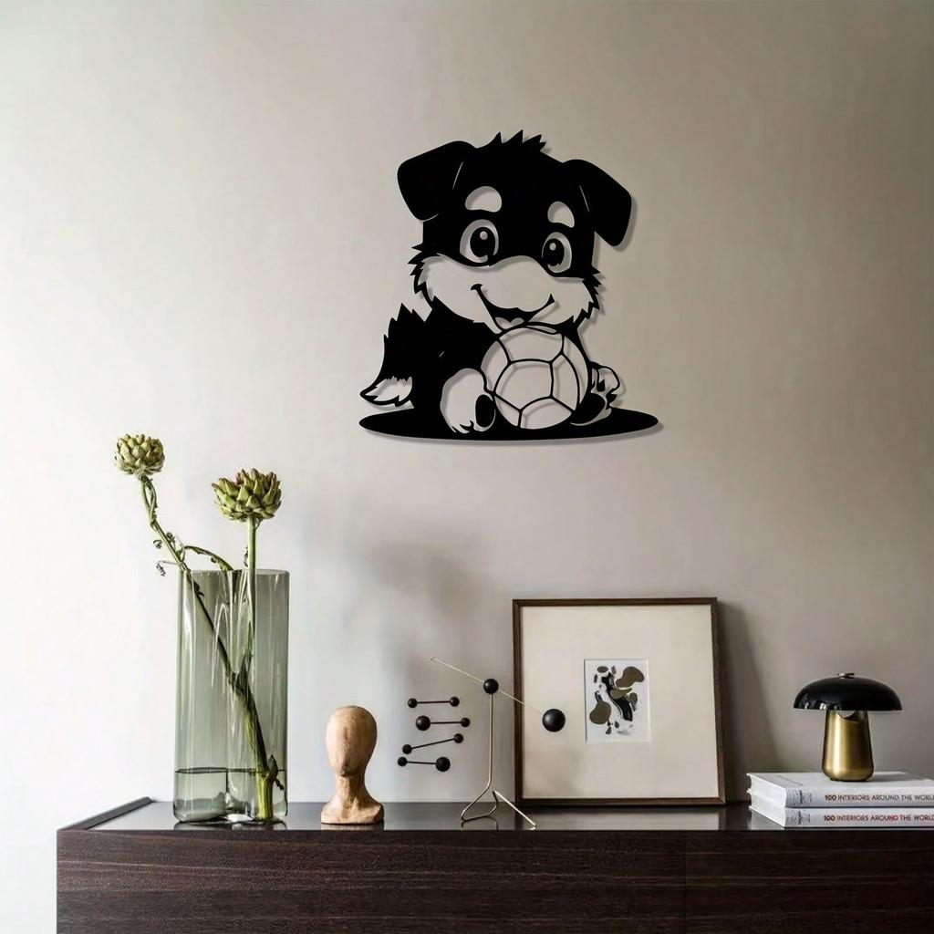 Retro Dog Wall Art Rust Proof Iron Statue Football Pet Lover Gift Home Decor