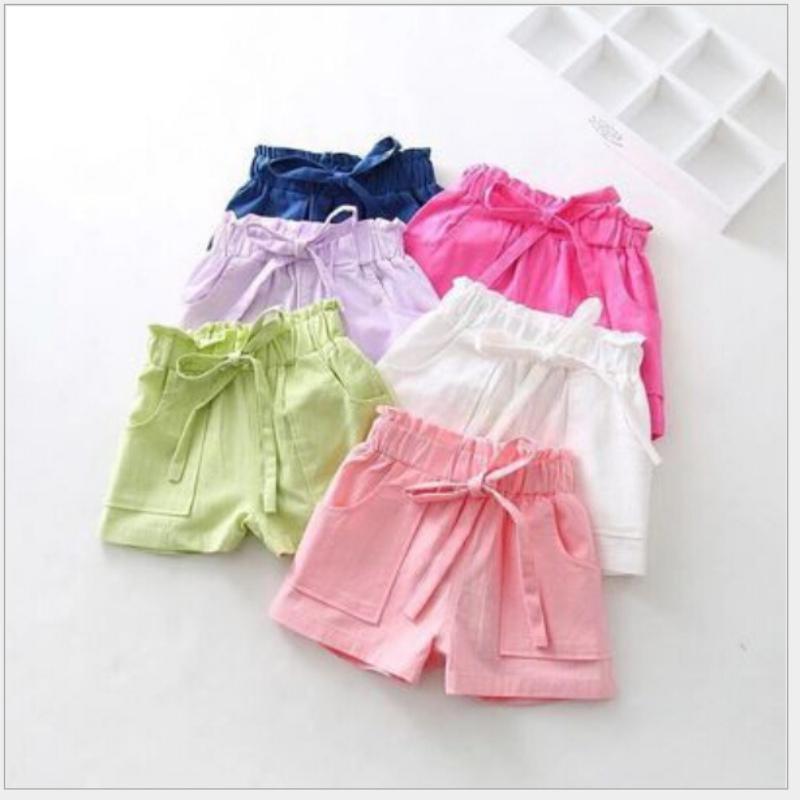 

Летние однотонные шорты с принтом для маленьких девочек, брюки с бантом, повседневная одежда для малышей