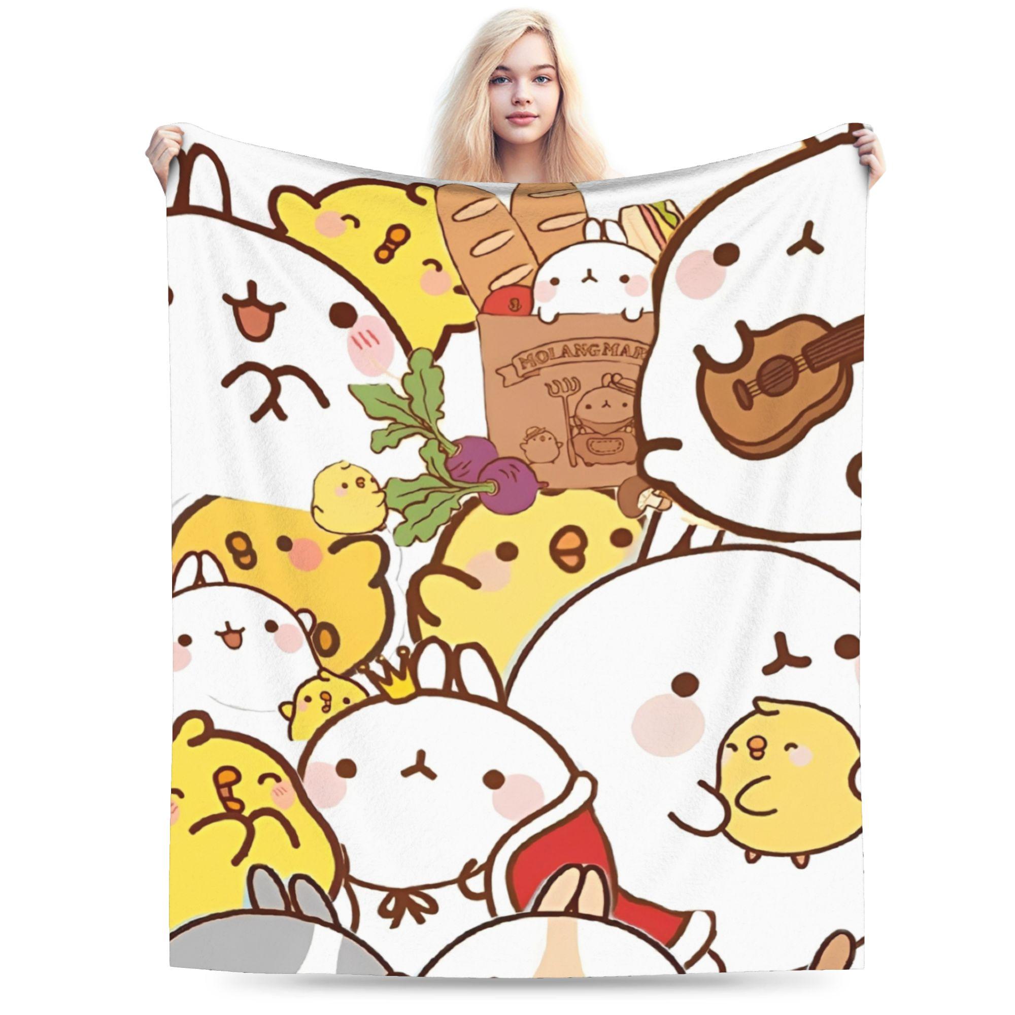 

New Arrival Molang Funny Cartoon Blanket Lightweight Thin Flannel Relax Throw Blanket Machine Washable 30x40in