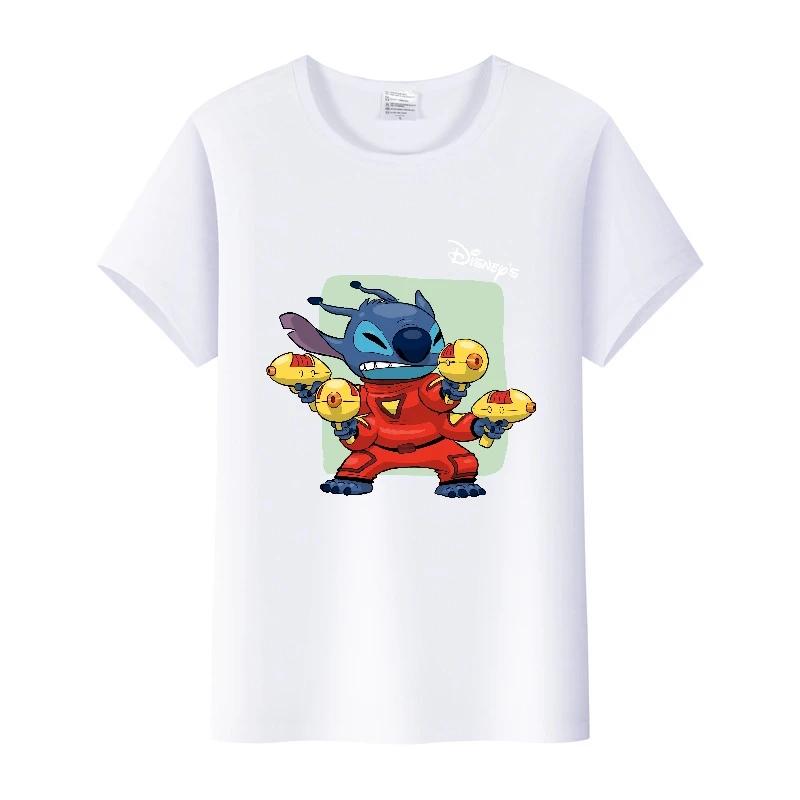 Kawaii Disney Cartoon Blouse Lilo Stitch Love Top Summer Short Sleeve 90S T-shirts White Shirt Kids Tees Woman Plus Size Clothes