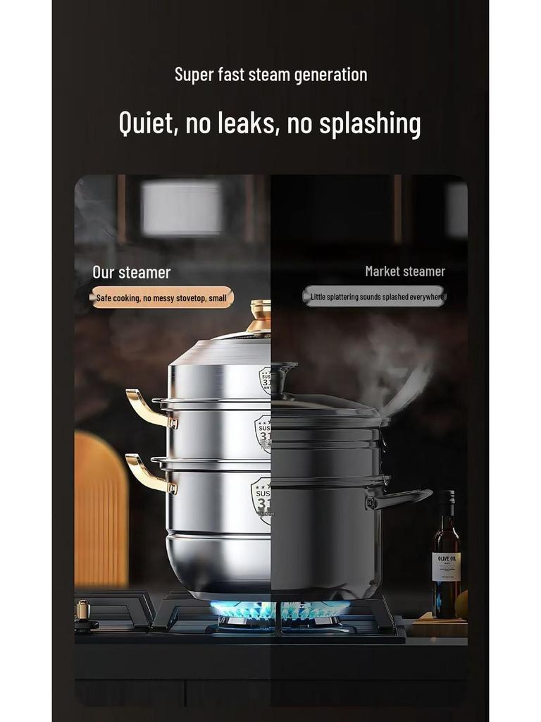 316 Stainless Steel Multi-Layer Steamer Pot: Food-Grade, Thickened Soup Pot for Induction Cookers