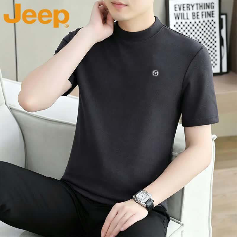 

JEEP Men s Summer Double-Sided Brushed Semi-High Collar T-Shirt 4XL