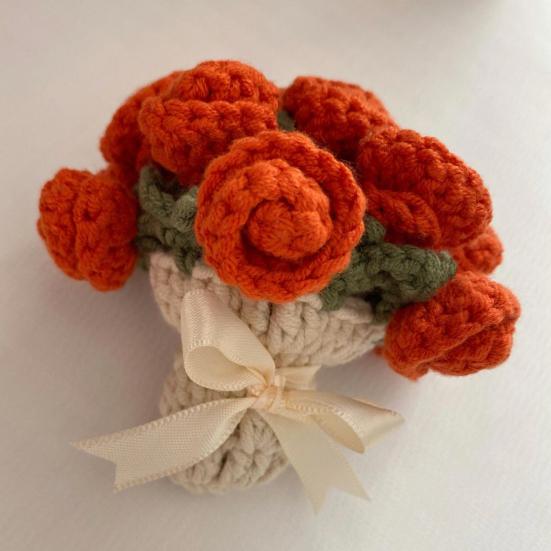 Crochet Rose Bouquet Coaster Heat-resistant DIY Handmade Knitting Flower Coffee Mug Cup Mat Kitchen Countertop Table Desk Decoration
