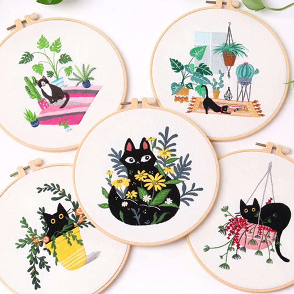 Needle Crafts Cross Stitch Kit Needlework Tools Flowers Embroidery Black Cat Pattern Embroidery Set