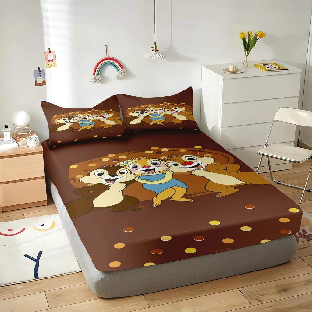 Chip And Dale Cartoon Fitted Sheet Cover For Children Cute Digital Printing Bedding, Coverage, Teenager With Elastic Sheets