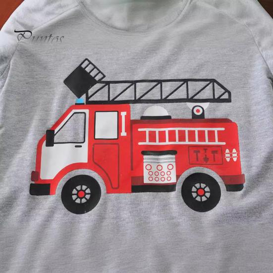 2 Pcs/Set Children Top Pants Suit Cartoon Truck Printing O Neck Pajamas Short Sleeve Summer Outfit Unisex Casual Homewear Clothes