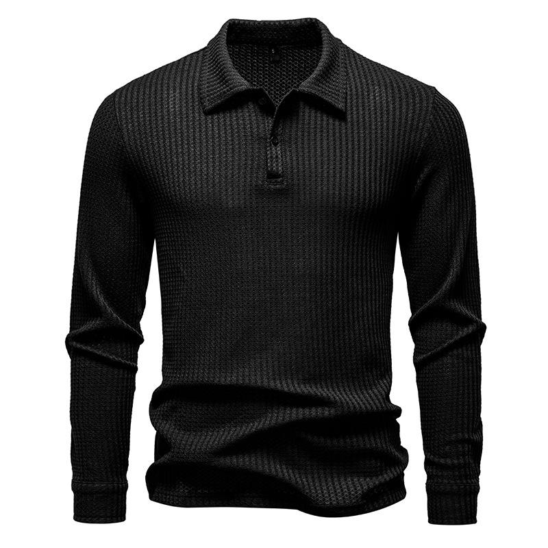 Men's Long Sleeve Polo Shirt Casual Textured Top for Men Spring Autumn Fashion Multi-Color Button-Down Collar Male Blouse