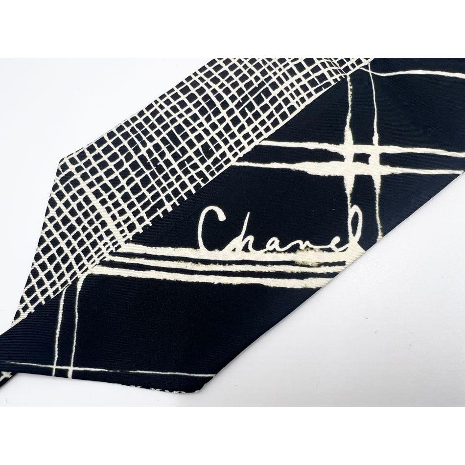 Used CHANEL Hairband Twilly Scarf Ribbon Bandeau Silk Black White 2026SS AAB964 B24379 UA257 Like New