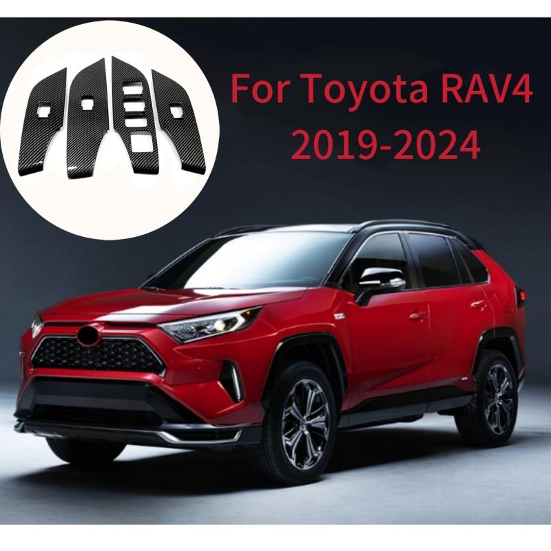 Suitable for ToyotaRAV4 2019-2026Carbon fiber interior door and window control panel cover trimLatch switch decorationNo Battery