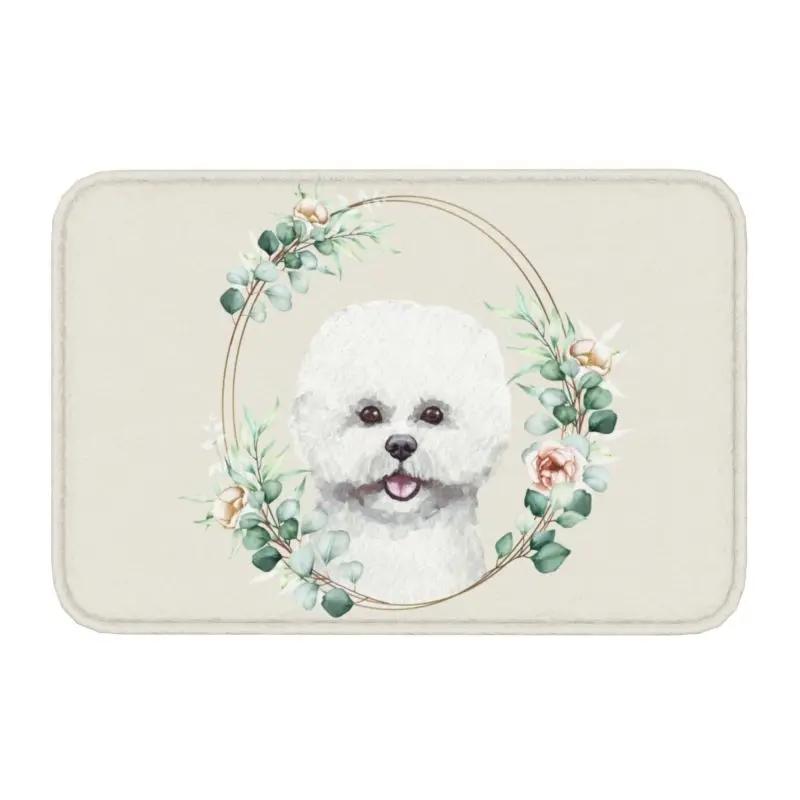 

Custom West Highland White Terrier Dog In Floral Gold Wreath Doormat Non-Slip Entrance Door Floor Mat Garage Rug Carpet Footpad 40x60cm