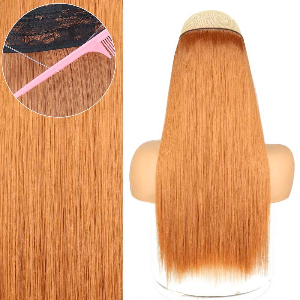 MERISIHAIR Lange glatte schwarze Haarverlängerungen für Frauen ohne Clips, Kunstfaser, natürliche Alltagskleidung, Cosplay-Haarteil, glattes Haar